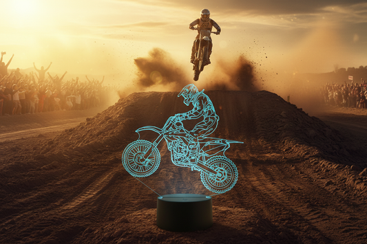Lampe LED 3D Moto Cross sur circuit avec rider en saut