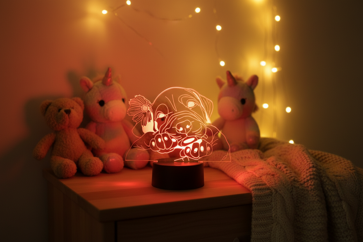 Lampe LED 3D Chien Mignon dans une chambre d'enfant cosy