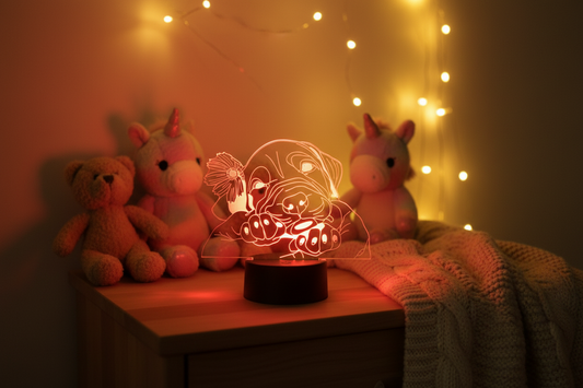 Lampe LED 3D Chien Mignon dans une chambre d'enfant cosy